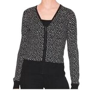 White House Black Market WHBM Animal Print Zip up Cardigan Sweater S Black White